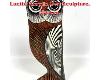 Lot 110 Large Abraham Palatnik Lucite Acrylic Owl Sculpture. Marked. 
