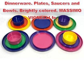 Lot 391 16pc HELLER Plastic MCM Dinnerware. Plates, Saucers and Bowls. Brightly colored. MASSIMO VIGNELLI fo