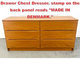 Lot 376 Danish Modern Teak 6 Drawer Chest Dresser. stamp on the back panel reads MADE IN DENMARK.