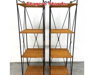 Lot 249 Pair Iron and Rattan Shelf Etagere Stands. 