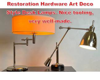 Lot 454 2pcs Table Lamps. Restoration Hardware Art Deco Style Desk Lamps. Nice tooling, very wellmade.
