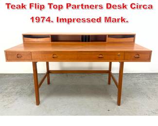 Lot 1 Peter Lovig Danish Modern Teak Flip Top Partners Desk Circa 1974. Impressed Mark. 