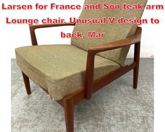 Lot 185 Tove and Edvard KindtLarsen for France and Son teak arm Lounge chair. Unusual V design to back. Mar