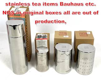 Lot 260 Group of 4 ALESSI stainless tea items Bauhaus etc. NOS in original boxes all are out of production, 