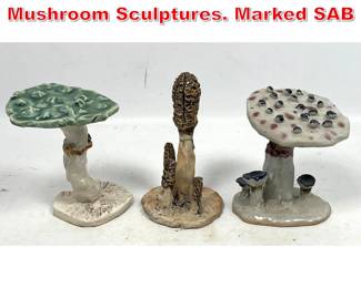 Lot 54 3pcs Studio Pottery Mushroom Sculptures. Marked SAB