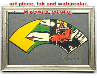Lot 20 Tadashi Asoma mixed media art piece. Ink and watercolor. Miniature painting. 