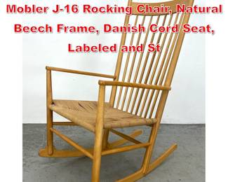 Lot 341 Hans Wegner for FDB Mobler J16 Rocking Chair, Natural Beech Frame, Danish Cord Seat, Labeled and St