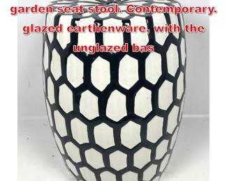 Lot 504 Pottery lattice decorated garden seat stool. Contemporary. glazed earthenware, with the unglazed bas