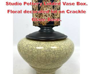 Lot 55 Andrew MacCorkindale Studio Pottery Lidded Vase Box. Floral decorated lid on Crackle Glaze Base. 