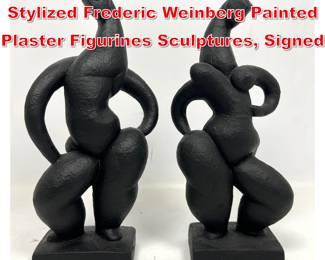 Lot 92 Pair Mid Century Modern Stylized Frederic Weinberg Painted Plaster Figurines Sculptures, Signed