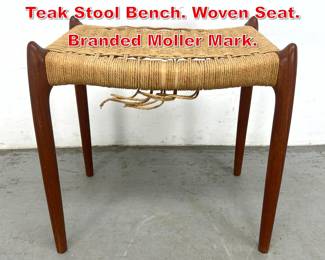 Lot 350 JL MOLLER Danish Modern Teak Stool Bench. Woven Seat. Branded Moller Mark. 