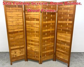 Lot 210 Four Panel Woven Wood Slat Folding Screen, Room Divider. Wood Frame. 