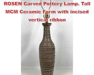 Lot 241 DESIGN TECHNICS by LEE ROSEN Carved Pottery Lamp. Tall MCM Ceramic Form with incised vertical ribbon