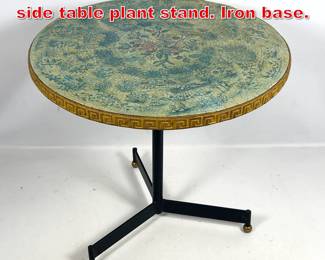 Lot 382 Louisa Rawle puzzle top side table plant stand. Iron base. 