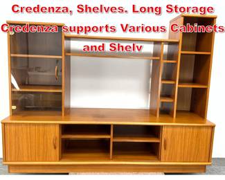 Lot 472 MCM Danish Teak Modular Credenza, Shelves. Long Storage Credenza supports Various Cabinets and Shelv
