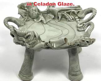 Lot 68 Artist Signed Sculpture Dish in Celadon Glaze. 