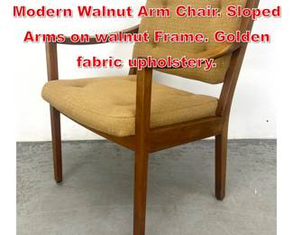 Lot 481 GUNLOCKE American Modern Walnut Arm Chair. Sloped Arms on walnut Frame. Golden fabric upholstery. 