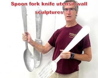 Lot 533 3pc oversized aluminum Spoon fork knife utensil wall sculptures