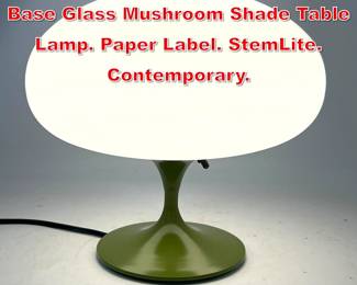 Lot 311 DESIGNLINE Green Enamel Base Glass Mushroom Shade Table Lamp. Paper Label. StemLite. Contemporary.