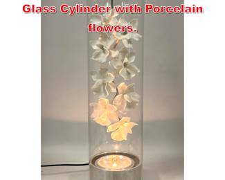 Lot 405 Designed Table Lamp. Glass Cylinder with Porcelain flowers.