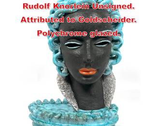 Lot 59 Art Deco ceramic bust by Rudolf Knorlein Unsigned. Attributed to Goldscheider. Polychrome glazed. 