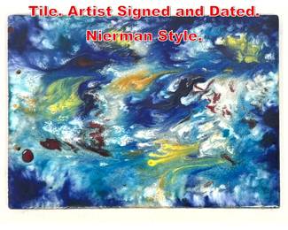 Lot 33 Vintage 1975 Painted Glazed Tile. Artist Signed and Dated. Nierman Style. 