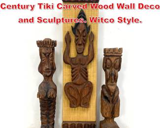 Lot 205 3pcs 50s Witco Mid Century Tiki Carved Wood Wall Deco and Sculptures. Witco Style. 