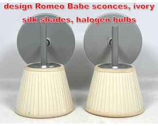 Lot 212 Pair of Flos Philippe Starck design Romeo Babe sconces, ivory silk shades, halogen bulbs