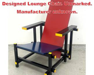 Lot 304 Gerrit Thomas Rietveld Designed Lounge Chair. Unmarked. Manufacturer unknown. 