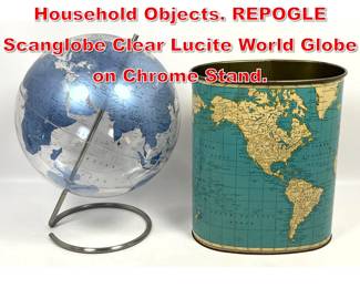 Lot 227 2pc World Map Vintage Household Objects. REPOGLE Scanglobe Clear Lucite World Globe on Chrome Stand.
