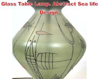 Lot 207 Italian Modern Decorated Glass Table Lamp. Abstract Sea life Design. 