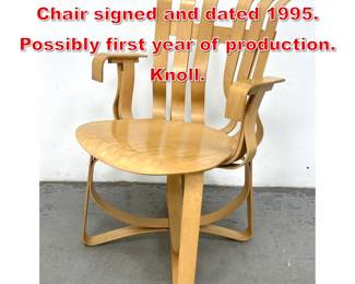 Lot 130 Frank Gehry Hat Trick Chair signed and dated 1995. Possibly first year of production. Knoll. 