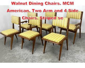 Lot 195 Set 6 Italian Modern style Walnut Dining Chairs. MCM American. Two Arm and 4 Side Chairs. Striped se