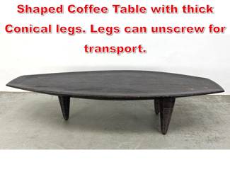 Lot 133 Large Decorator Almond Shaped Coffee Table with thick Conical legs. Legs can unscrew for transport. 