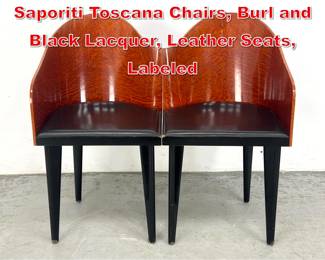 Lot 138 Pair of Piero Sartogo for Saporiti Toscana Chairs, Burl and Black Lacquer, Leather Seats, Labeled