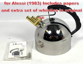Lot 296 Richard Sapper tea Kettle for Alessi 1983 Includes papers and extra set of whistles in original se