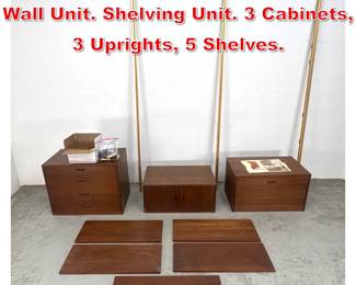 Lot 348 OMNI Danish Modern Teak Wall Unit. Shelving Unit. 3 Cabinets, 3 Uprights, 5 Shelves. 