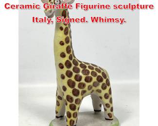 Lot 72 Good Italian Guido Gambone Ceramic Giraffe Figurine sculpture Italy, Signed. Whimsy. 