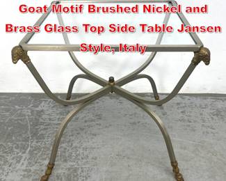 Lot 427 Vintage Italian LaBarge Goat Motif Brushed Nickel and Brass Glass Top Side Table Jansen Style, Italy