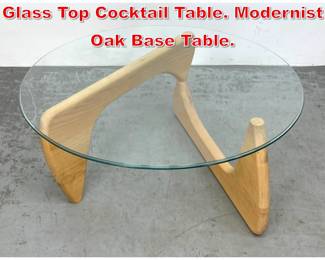 Lot 188 After ISAMU NOGUCHI Glass Top Cocktail Table. Modernist Oak Base Table. 