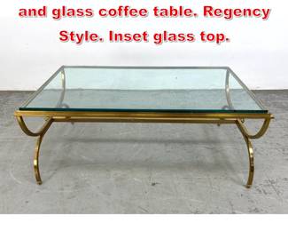 Lot 145 Maison Jansen Style brass and glass coffee table. Regency Style. Inset glass top. 