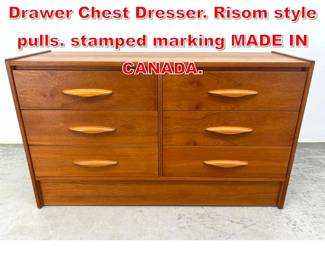 Lot 373 Mid Century Modern Teak 6 Drawer Chest Dresser. Risom style pulls. stamped marking MADE IN CANADA.