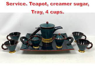 Lot 101 8pc Page Thorbeck Tea Service. Teapot, creamer sugar, Tray, 4 cups. 