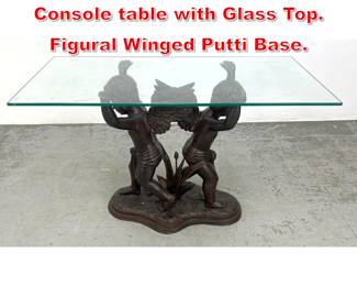 Lot 387 Contemporary Bronze Console table with Glass Top. Figural Winged Putti Base. 