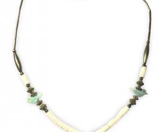 Liquid Silver MOP Blue Bird Bead Necklace
