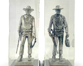 2pc John Wayne Metal Figures in Lucite Displays
