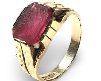 14Kt Gold Shell Art Deco Gemstone Ring
