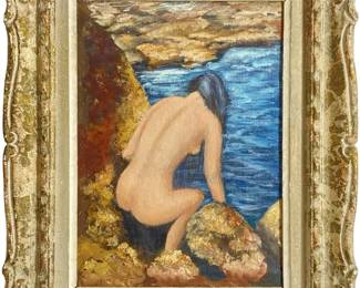 Vintage Oil on Canvas- Nude Swimming
