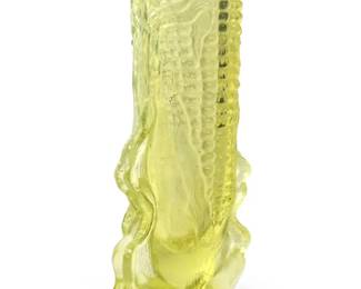 Dugan Yellow Vaseline Opalescent Corn Vase
