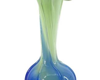 Green & Blue Art Glass Swan Vase
